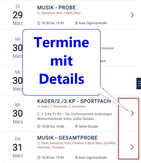 Detailansicht bei Terminen